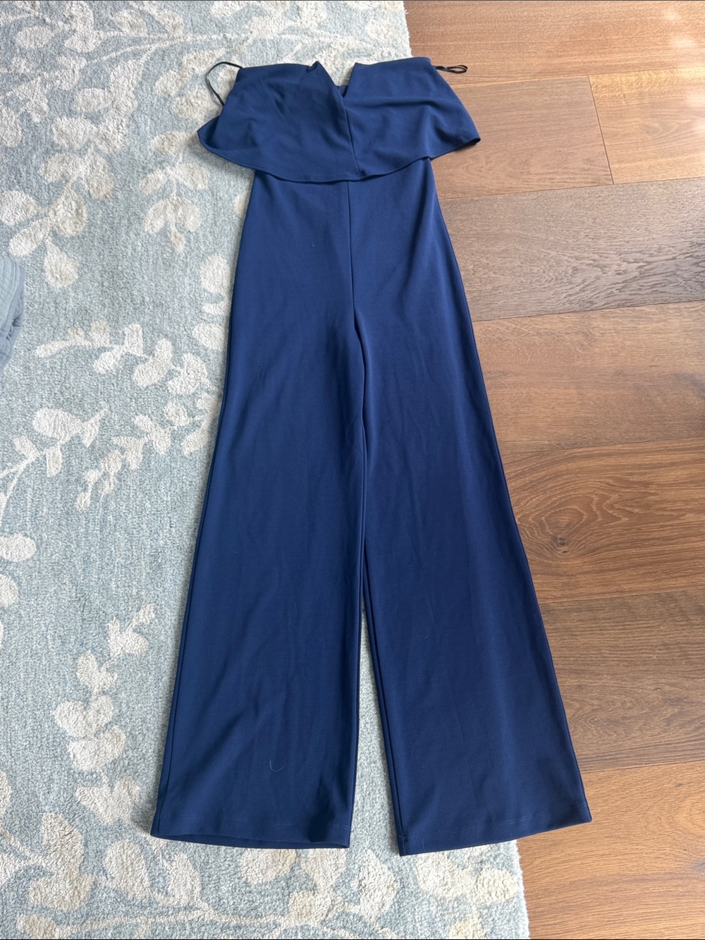 Women’s Navy Wide-Leg Jumpsuit with Ruffle Bodice 28” Inseam